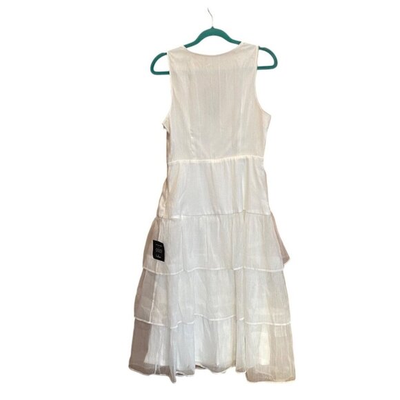 Lulu's Chiffon Tiered Midi Dress White V Neck Wedding Bridal Prom - Picture 5 of 10